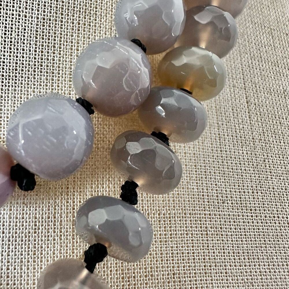 Gray Agate & Horn Beaded Tassel Necklace with Crystal Pendant - Picture 10 of 12
